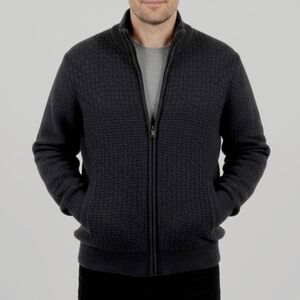 Emanuel Ungaro Warm Men's Mock-neck Black Full-Zip Sweater - Large